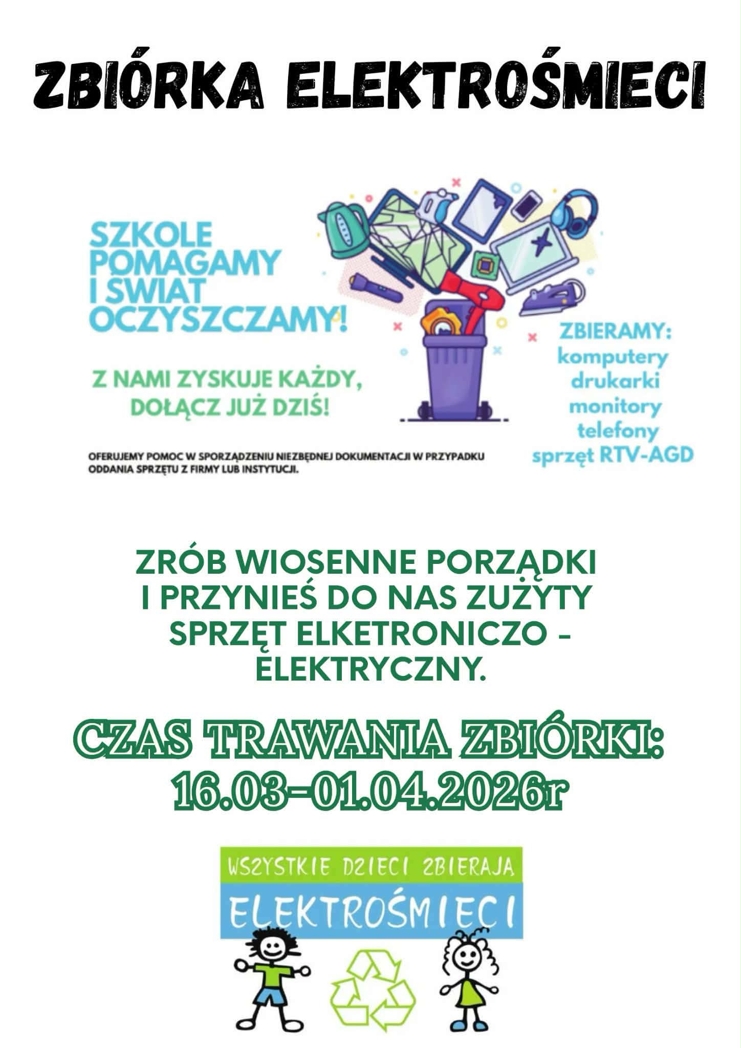 Plakat informacyjny o&nbsp;akcji zbi&oacute;rki elektrośmieci