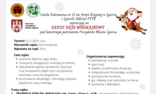 Plakat informacyjny Rajdu Mikołajkowego